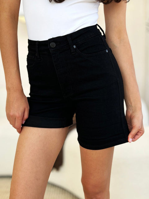 Judy Blue Full Size High Waist Tummy Control Cuffed Denim Shorts - Post & Poppy