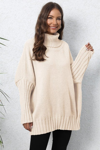 Turtle Neck Long Sleeve Ribbed Sweater - Post & Poppy