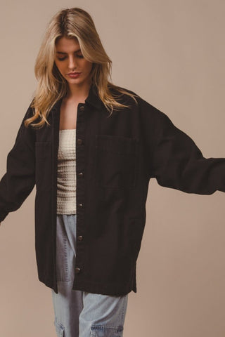 BiBi Button Up Washed Jacket with Pockets - Post & Poppy