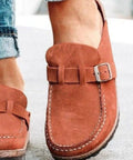 Round Toe Low Heel Buckle Loafers - Post & Poppy