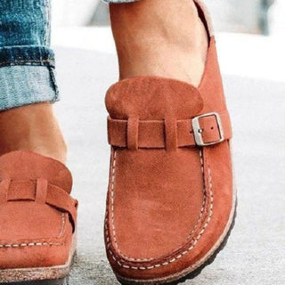Round Toe Low Heel Buckle Loafers - Post & Poppy