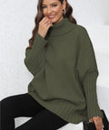 Turtle Neck Long Sleeve Ribbed Sweater - Post & Poppy