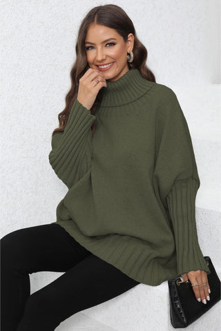 Turtle Neck Long Sleeve Ribbed Sweater - Post & Poppy