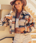 BiBi Brushed Plaid Crop Jacket with Pockets - Post & Poppy