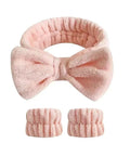 2/3Pcs Bow Headband Wristband Set Towel Elastic Soft Washing Face Shower Make up Yoga Sports Skincare Headband for Women Girls - Post & Poppy