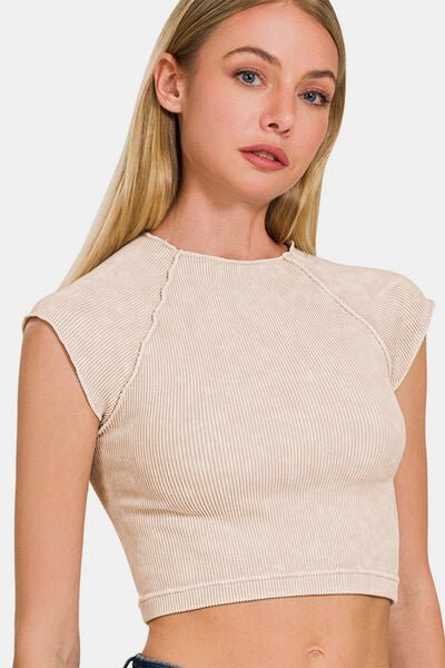 Zenana Ribbed Round Neck Cropped Top - Post & Poppy