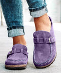 Round Toe Low Heel Buckle Loafers - Post & Poppy