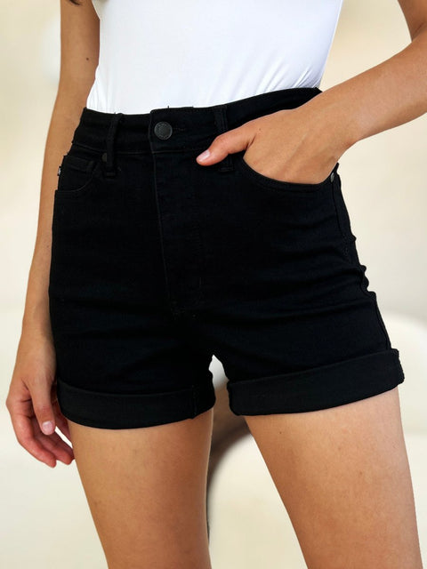 Judy Blue Full Size High Waist Tummy Control Cuffed Denim Shorts - Post & Poppy