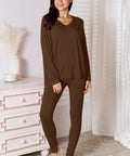 Basic Bae V - Neck Long Sleeve Top and Pants Lounge Set - Post & Poppy