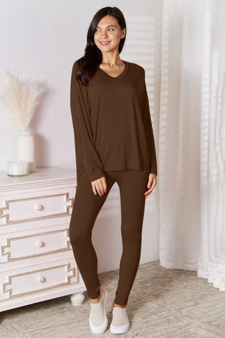 Basic Bae V - Neck Long Sleeve Top and Pants Lounge Set - Post & Poppy