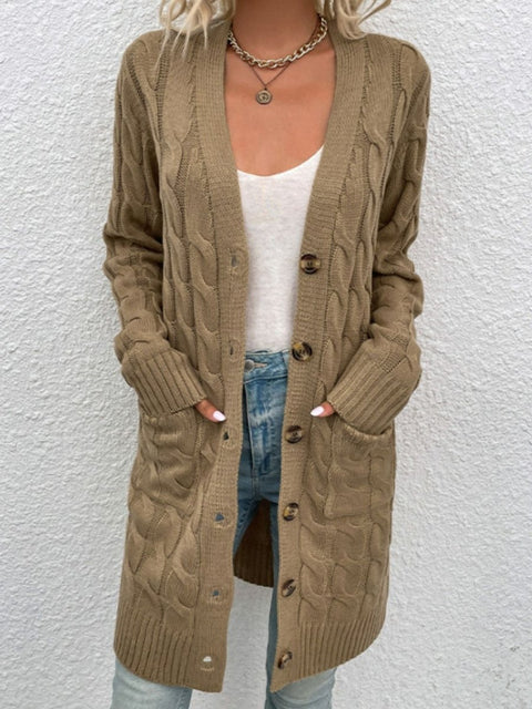 Cable-Knit Button Down Cardigan