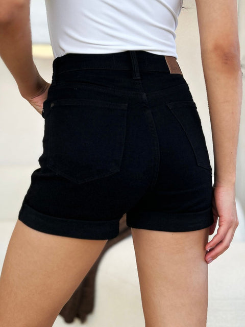 Judy Blue Full Size High Waist Tummy Control Cuffed Denim Shorts - Post & Poppy