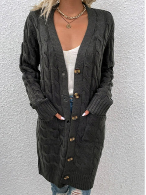 Cable-Knit Button Down Cardigan