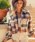 BiBi Brushed Plaid Crop Jacket with Pockets - Post & Poppy