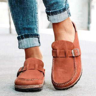 Round Toe Low Heel Buckle Loafers - Post & Poppy