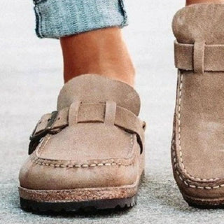 Round Toe Low Heel Buckle Loafers - Post & Poppy