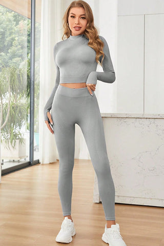 Mock Neck Long Sleeve Top and Leggings Active Set - Post & Poppy