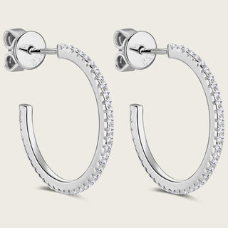 Inlaid Moissanite 925 Sterling Silver C - Hoop Earrings - Post & Poppy