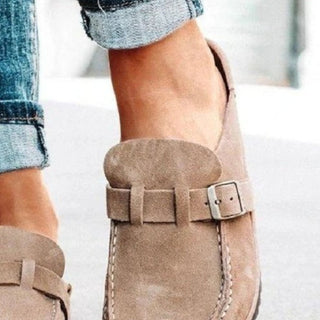 Round Toe Low Heel Buckle Loafers - Post & Poppy