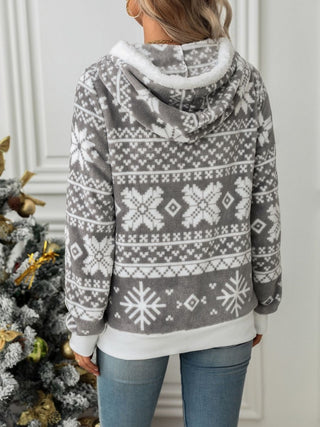 Drawstring Snowflake Zip Up Hooded Outerwear - Post & Poppy