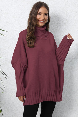 Turtle Neck Long Sleeve Ribbed Sweater - Post & Poppy
