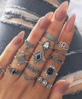 15 - Piece Stackable Silver Ring Set for Women - Post & Poppy