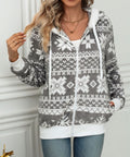 Drawstring Snowflake Zip Up Hooded Outerwear - Post & Poppy