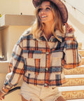 BiBi Brushed Plaid Crop Jacket with Pockets - Post & Poppy