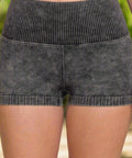 Front view of high waist seamless ribbed gym shorts