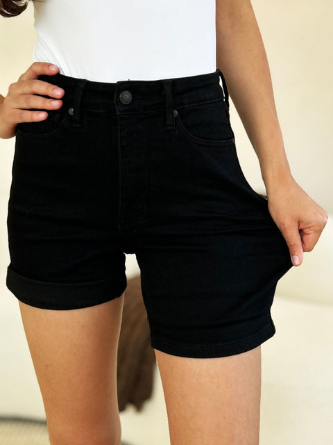 Judy Blue Full Size High Waist Tummy Control Cuffed Denim Shorts - Post & Poppy