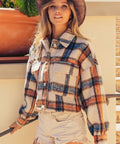 BiBi Brushed Plaid Crop Jacket with Pockets - Post & Poppy