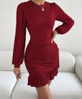 Ruffled Round Neck Long Sleeve Mini Dress - Post & Poppy
