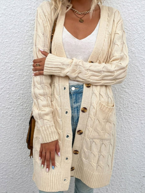 Cable-Knit Button Down Cardigan