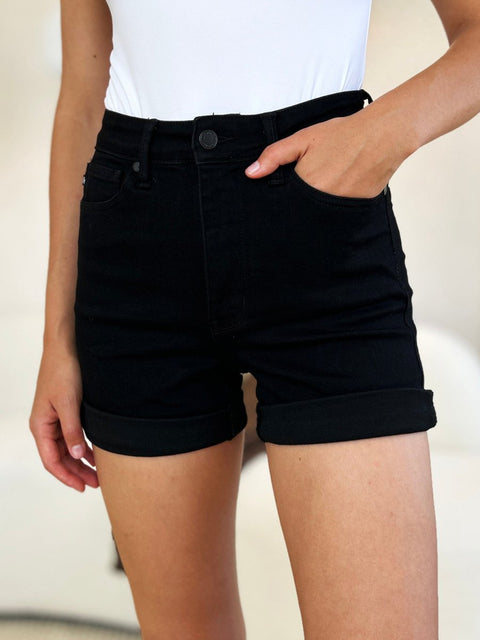 Judy Blue Full Size High Waist Tummy Control Cuffed Denim Shorts - Post & Poppy