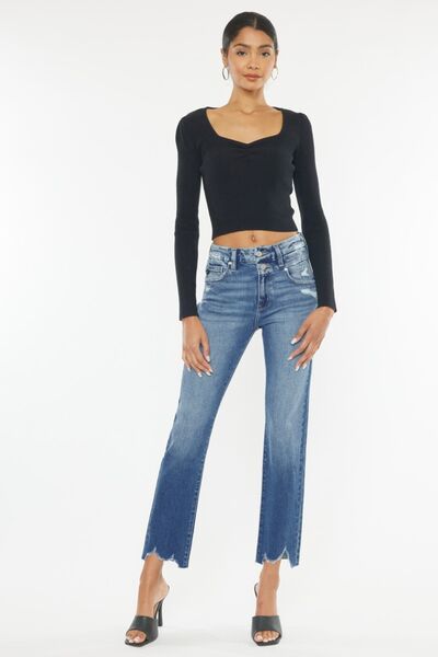 Kancan High Rise Wide Waistband Slim Straight Jeans - Post & Poppy