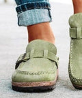 Round Toe Low Heel Buckle Loafers - Post & Poppy