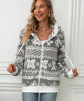 Drawstring Snowflake Zip Up Hooded Outerwear - Post & Poppy