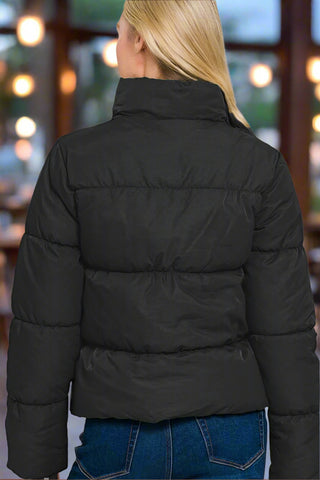 Zenana Zip Up Turtleneck Puffer Jacket with Pockets - Post & Poppy