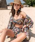 3 - Piece Printed Bra, Cover - Up, and Shorts Set - Post & Poppy