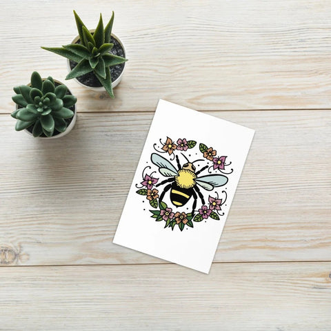 Bee and Flowers Greeting Card - Vibrant & Blank Inside - Post & Poppy