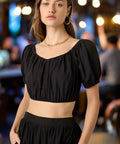 Cropped Puff Sleeve Blouse and Midi Skirt Set - Post & Poppy