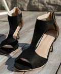 Peep Toe Suede Block Heel Sandals - Post & Poppy