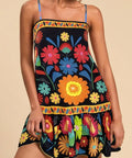 black floral sleeveless mini dress colorful summer outfit