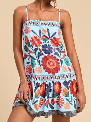 blue floral sleeveless mini dress perfect for summer outfit