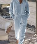 Blue soft lounge set with pullover top and jogger pants


