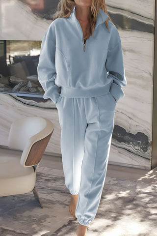Blue soft lounge set with pullover top and jogger pants

