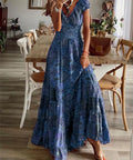blue floral smocked maxi dress with flowy silhouette for summer outfits