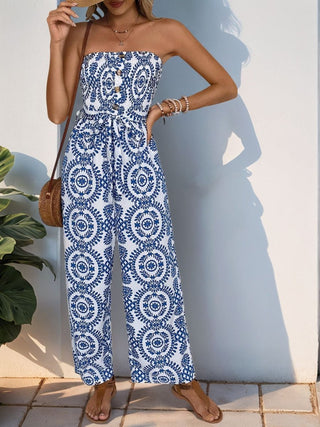Wide Leg Strapless Jumpsuit – Boho Tube Top with Tied Waist - Post & Poppy