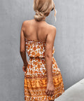 Back view of boho summer dress with ruffle hem and relaxed fit