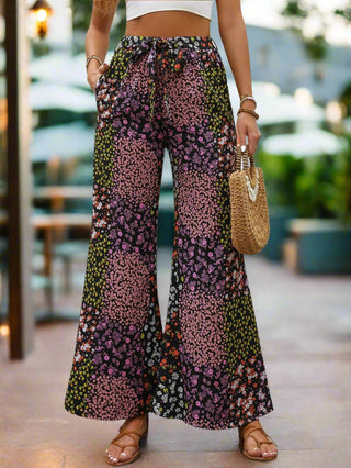 Boho Floral Patchwork Wide - Leg Pants – Lightweight High Waist Summer Trousers - Post & Poppy